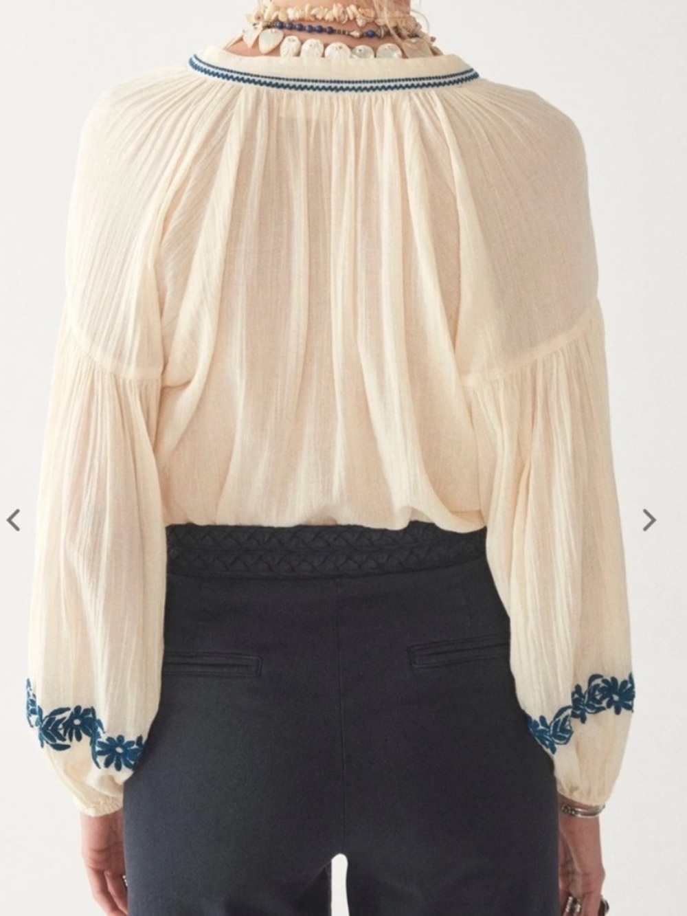 NWT Maison Hotel Blouse Lina Long Sleeve in Caribe Blue Cream Embroidered Floral - Picture 5 of 10